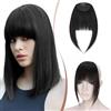 Elailite Frangia Capelli Veri Clip Nero, Remy Human Hair Frangetta Finta alla Francese Hair Fringe Frontale Bang con Tempie Posticci Donna