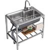 Locuetyn Lavello indipendente in acciaio inox con scarico, 1 scomparto, per garage, ristorante, lavanderia, interno ed esterno, 71 x 50 x 85 cm