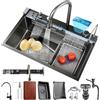MIMRTIMI Lavello da cucina 304 Lavello da cucina in acciaio inox Lavello a cascata Lavello da incasso con rubinetto digitale multifunzionale, vari accessori