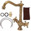 BORDSTRACT Rubinetto Per Acqua, Rubinetto Per Lavabo Retrò con Miscelatore in Rame a Doppia Maniglia Per Cucina Bagno Casa E Uso Aziendale