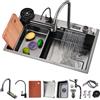 Ecoxsnz Lavello Da Cucina A Cascata Digitale, 75 cm Lavello A Cascata in Acciaio Inox 304 Con Rubinetto Estraibile, Lavastoviglie Ad Alta Pressione, Compatto E Multifunzionale