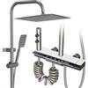 LANMOU Colonna Doccia con Miscelatore, Set Doccia a Pioggia con Soffione 30x30cm in Acciaio INOX e Doccetta, Rubinetto, Getto, Display LED, Altezza Regolabile 76-144cm, Grigio