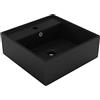 BARULUOAKLIFE Lavabo Troppopieno Quadrato Nero Opaco 41x41cm in Ceramica Artistica per Bagno Moderno, Design di Lusso con Foro Rubinetto 3.5cm e Scarico 4.5cm, Superficie Opaca,