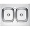 MELANSTAR Lavello da cucina doppio in acciaio inox, 80 x 60 cm, con 2 vasche con sifone