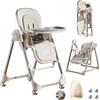 Magic ZC Pelle PU Seggiolone per Bambini Sedia da Pranzo per Pappa Regolabili Pieghevole Multifunzionale Convertibile con Doppi Vassoi Staccabili e Ruote (X8121 White)