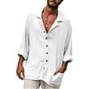 YAOHUOLE Camicia Uomo Casual Lino Cotone Maniche Lunghe Collo Aperto Leggera con Tasche Bianco XL