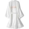 Nzoike Vestaglia Sposa Donna in Raso Bianca Kimono Accappatoi e Vestaglie da Sposa Sexy Camicie da Notte Pigiama Scollo V（L）