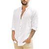 Generic Camicia Uomo Cotone E Lino, con Colletto alla Coreana vestibilità Regolare, a Maniche Lunghe Casual con Bottoni Camicia Camicia Slim Fit Uomo Camicia Coreana Uomo Felpa con Colletto da Uomo