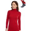 Merino.tech Maglia Termica a Collo Alto a Maniche Lunghe in Lana Merino Donna, con Calzini, 100% Lana Merino di Peso Medio (260 Red High Neck, Medium)