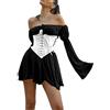 Alaurbeauty Abito da donna con spalle scoperte con maniche a sbuffo, maniche corte a sbuffo, mini abito a linea ad angolo, scollo a rete, senza bustino, A-nero., S