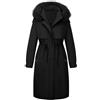Giolshon Giacca parka lunga da donna Cappotto invernale foderato in pile con cappuccio staccabile in pelliccia sintetica Caldo capospalla invernale D-3108 Nero S