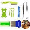DALAETUS 10pezzi Pinza per Zecche Set rimozione zecche e pulci, Professionale Ganci per zecche per Cani, Gatti, Cavalli, Animali & Persone, Pettine per Gatti, Pidocchi/Grovigli/Nodi/Crosta/Sporcizia