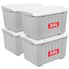 Cetomo 35L*4 Scatole di Stoccaggio con Coperchi, Contenitori in Plastica con Ruote, Clip On, Impilabili, Incastonabili, Organizzatore a Righe per Casa Ufficio, Grigio, 35L-4 Pezzi