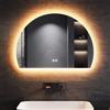 SONNI Specchio da bagno con illuminazione, semicircolare, 70 x 50 cm, specchio LED con interruttore touch e dimmerabile, anti-appannamento, 3 colori di luce regolabili, specchio da bagno con