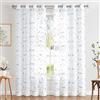 TOPICK Sheer - Tende in voile con occhielli, con foglie, ricamate, trasparenti, con occhielli, per soggiorno, camera da letto, set da 2 pezzi, colore grigio su bianco, 140 x 245 cm