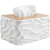 Futuhada Porta Fazzoletti in Plastica Rettangolare 21x13x10.4cm con Coperchio in Bambù - Rectangular Tissue Box with Wooden Lid - Dosatore per Sala da Pranzo, Ufficio, Auto e Bagno (Bianco)