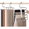 Generico Grucce Pantaloni Salvaspazio 5 in 1 in Acciaio Inossidabile - Appendiabiti Antiscivolo per Armadio, Porta Pantaloni Pieghevole, Appendini Jeans e Vestiti, Organizer Armadio ad Alta Capienza (Bianco)
