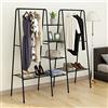JURMERRY Stand Appendiabiti da Terra Multifunzionale con 4 Mensole Attaccapanni Scarpiera Versatile Scaffale Portaoggetti,Nero
