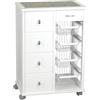 MA MAISON Carrello Cassettiera Multiuso - 5 Cassetti, 4 Cestelli in Metallo, Struttura in Legno Faggio, Piano Mattonelle in Ceramica, Ruote in Plastica Gommata, Made in Italy - 85x59x39 cm (Bianco)