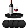 burkfeeg Vassoio Da Portata Nero Rotondo Vassoio Aperitivo Portaoggetti Decorativo Plastica per Bar Caffe Ristorante 5 Pezzi 22.6cm