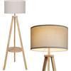 YU YUSING Lampada da Terra Treppiede in Legno Solido 160cm, Lampada a Stelo | Lampada da Pavimento con Ripiano Portaoggetti, Presa E27 per Camera da Letto, Studio, Ufficio, Naturale (Senza Lampadina)