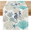 Miuyunya Runner Tavola Moderno Oceano 40 x 100 Runner da Tavolo Impermeabile Esterno Conchiglie Ippocampi Lavabile Primaverile Estivo Centro Tavola Decorazioni per Cucina Vacanze Feste
