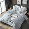 Generico Copripiumino Matrimoniale Coniglio, Set di Biancheria da Letto Coniglietti a Strisce Blu, Copri Piumino Bambini 250x200 cm e 2 Federe 50x80 cm, Copripiumone Microfibra Morbido - YKA11078