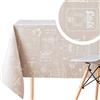 KP HOME Tovaglia Plastificata Rettangolare 300x140 cm - Moderne Plastica Tovaglia PVC 10 posti - Copritavolo para Cucina - Impermeabile, Antimacchia - Beige Disegno Caffetteria Effetto Lavagna Crema