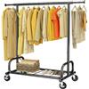 HOKEEPER Appendiabiti da Terra Resistente 136kg, Barra Estensibile con Ruote Bloccabili e Ripiano, Salvaspazio per Camera da Letto, Appartamento Piccolo, Lavanderia, Nero
