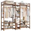 angelfanmily Stand Appendiabiti in bambù, Multifunzionale Appendiabiti Portatile, Design Aperto, Stand Appendiabiti da Terra per Vestiti,Cappelli, Scatola per Scarpe,Porta Abiti da Camera