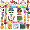 LMSHOWOWO 36 Pz Foto Props Hawaii, Cornice Gonfiabile per Selfie Luau, Photo Booth Hawaii Accessori, Puntelli per Foto di Hawaiana, Divertenti Hawaiana Gadget, per Festa di Luau Hawaiane Decorazione