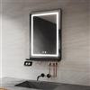 SIRHONA Specchio da bagno 50 x 70 cm con bordo di stoccaggio, specchio anti-appannamento con illuminazione, dimmerabile e 3 colori regolabili, piccolo supporto, memoria, CRI>90