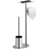 BGL Set scopino WC autoportante in acciaio inox cromato - Scopino WC e scopino WC con porta carta igienica, set 3 in 1 con ripiano, design moderno