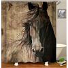 FANSU Tende da Doccia Antimuffa Impermeabile, Moderne 3D Stampato Poliestere Resistente Tessuto Lavabile Tenda della Vasca da Bagno con 12 Ganci (Cavallo,180x200cm)