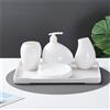 Tauzveok Set di Accessori da Bagno in Ceramica Bianca Soft Touch, Dispenser per Sapone, portaspazzolino, Bicchiere e portasapone,Bianca,5pcs