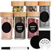 Happy Lemuro Barattoli per spezie rotondi [6 x 100ml] etichette per etichettare, coperchi in bambù | Contenitori per spezie con coperchi in legno e accessori. Barattoli per spezie rotondi, set da 6