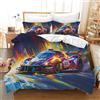 Gegeryozer Copripiumino Auto da Corsa 135×200 cm,Set da letto Auto da corsa per Ragazzi,Copripiumino Matrimoniale per Bambini,1 Copripiumino in Microfibra + 2 Federe 50 x 75 cm (SC3)