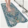 SHUCHING Tappetino Vasca Antiscivolo, Tappetino Doccia Antiscivolo Lungo 100x40cm, Tappeto Vasca da Bagno Antimuffa e Lavabile in Lavatrice, Floreale Vintage Blu