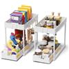 Meltrck 2 Pezzi Organizer Sottolavello Cucina 2 Livelli, Scaffale Estraibile per Lavello, Portaoggetti Sottolavello con 16 Ganci,Bianco