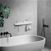 REKITA Mensola doccia senza foratura, organizer da bagno, 50 cm, ripiano doccia in acciaio inox con 5 ganci rimovibili, supporto per shampoo per doccia, mensola sospesa, mensola da bagno, bianco