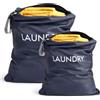 AOOTE Sacchi da Biancheria, 2 Pezzi Borsa da Lavanderia Viaggio, Sacco Lavanderia Sporca con Zip, Riutilizzabile Sacco Portabiancheria, Borsa per Vestiti Pieghevole per Vestiti sporchi, Blu