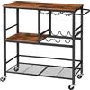 HOOBRO Scaffale da Cucina con Rotelle, Carrello da Cucina con Portabottiglie e Porta Bicchiere, Carrello da Servizio con a 3 Ripiani per Soggiorno, Cucina, Sala da Pranzo, Marrone Vintage EBF21TC01G1