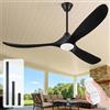 OUENGK Ventilatori Da Soffitto Per Esterni In Legno Nero Da 178 Cm Con Luce, Moderno Ventilatore Da Soffitto A 3 Pale Con Telecomando, Motore Cc Silenzioso Reversibile
