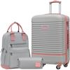 COOLIFE Set di Valigie,Trolley da Viaggio con 4 Rotelle Girevoli a 360° TSA Serratura 1 zaino da viaggio e 1 Borsa da toilette Incluso (Rosa/Grigio, Set di valigie 3pzs (24))