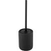 WENKO Set WC Belluno, pregiato portascopino in robusta ceramica dalle moderne forme tondeggianti, ciuffo igienico sostituibile, superficie solcata soft touch, colore Nero, Ø 11.5 x 42 cm