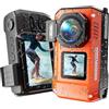 MaxMango D50 33FT Fotocamera Subacquea, 8K 70MP Macchina Fotografica Impermeabile con Doppio Schermo, Batteria 2500mAh, Fotocamera Digitale per Snorkeling Nuoto Surfing, 16GB, Arancione
