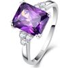 Yaresul Anello con pietra preziosa artificiale da 3,5 carati, in argento Sterling 925, 10 x 8 mm, con zaffiro taglio radiante, smeraldo, ametista, zirconia cubica, anello con pietra portafortuna per