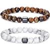 RANKEEF Bracciale Occhio di Tigre 8MM in Pietra Naturale e Lavica - Set Elasticizzato con Perline di Cristallo Nero per Uomo e Donna - Regali Regolabile