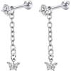 Bishilin Orecchini lunghi pendenti, graziosi orecchini a catena con stella/cuore/croce/luna con zirconia cubica in acciaio inox, acciaio inox, Zirconie sintetico