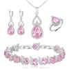 Clearine Gioielli Set per Donne Argento Placcato Rosa Goccia Zirconia cubica Collana Anello Aperto Regolabile Orecchini Bracciale per Matrimonio/Anniversario/Festa della Mamma